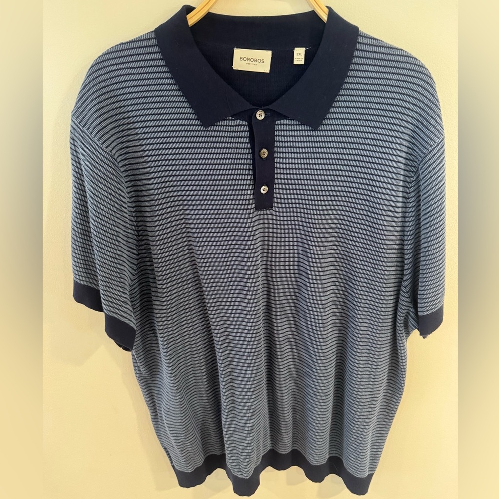 Bonobos Blue and White Striped Polo Sweater